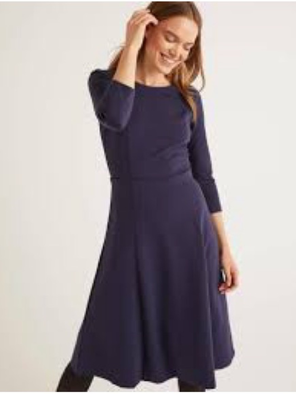 Boden Navy Midi Fit-and-Flare Dress with Belt